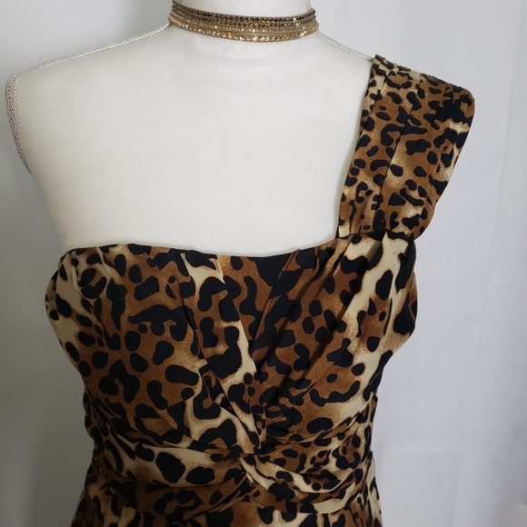 Nanette Lepore One Shoulder Leopard Print Ruched Lined Mini Dress Size 6 - Picture 5 of 15